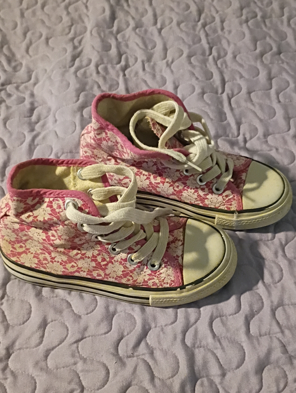 Kids Pink Floral High-Top Lace-Up Sneakers